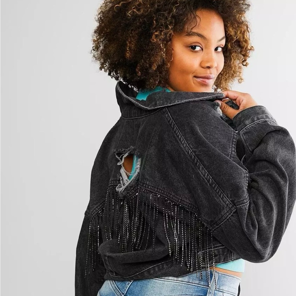 Stylish Black Fringe Denim Jacket